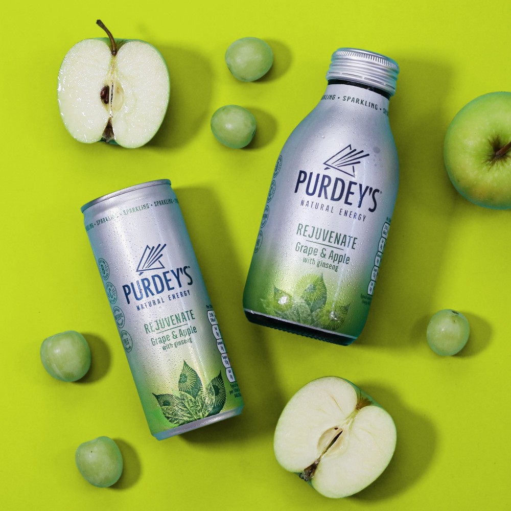 Purdey's apple grape energy drink