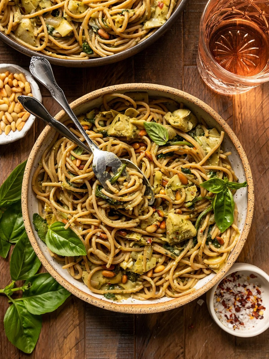 pasta with spinach and artichokes