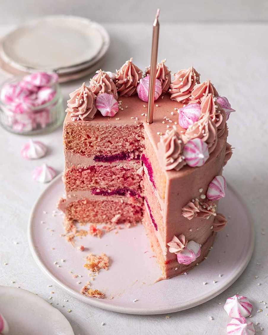 pink vegan champagne cake
