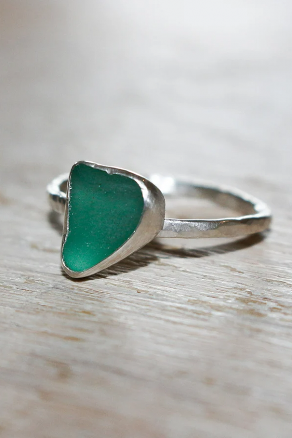 recycled sterling silver seaglass ring