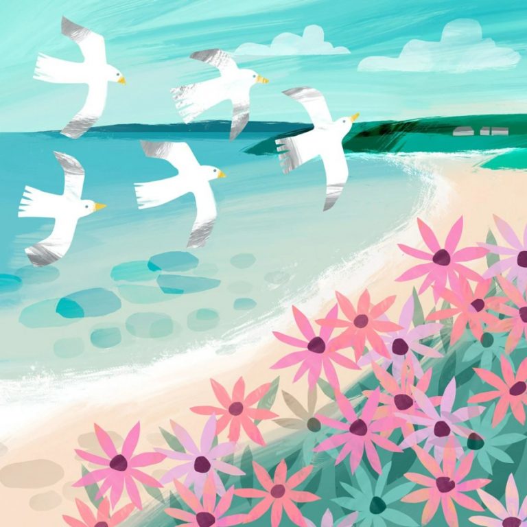 seagulls and coastal flowers Gill Wild