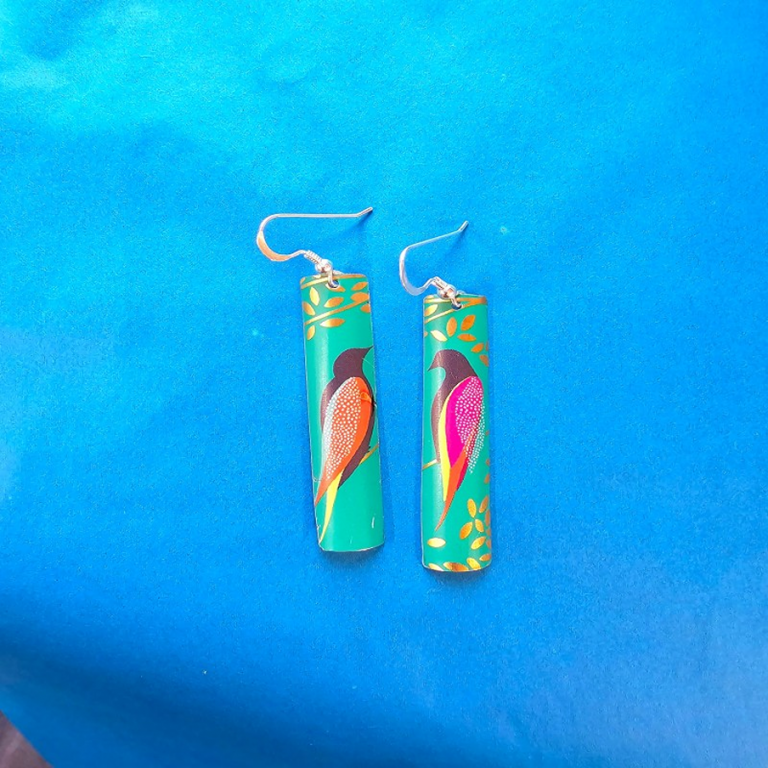 tin bird earrings