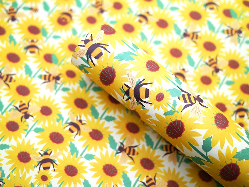 sunflower and bee recycled gift wrap