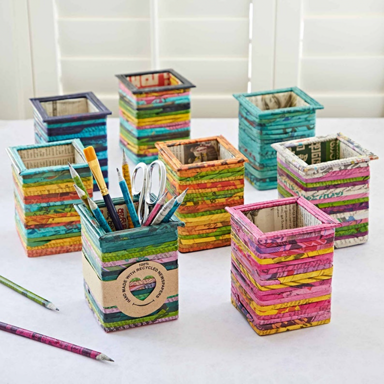 recycled newspaper pencil pot holders