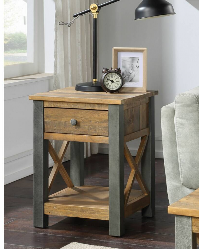 reclaimed wood beside table