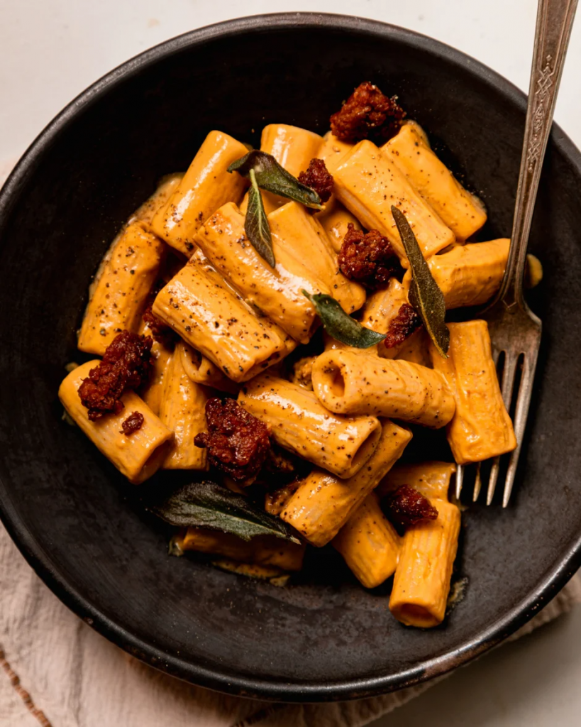squash and vegan sausage pasta