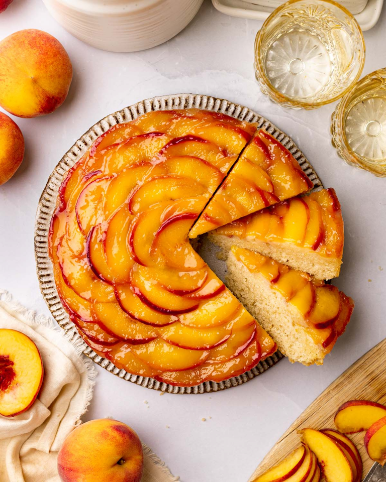 vegan peach upside-down cake