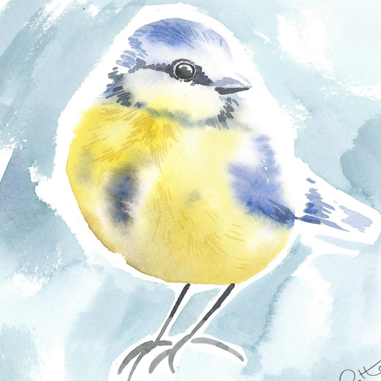 blue tit kissing tree art