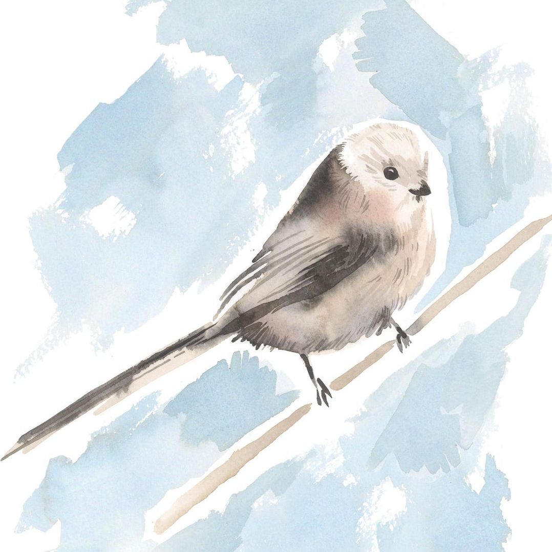 long tailed tit kissing tree art