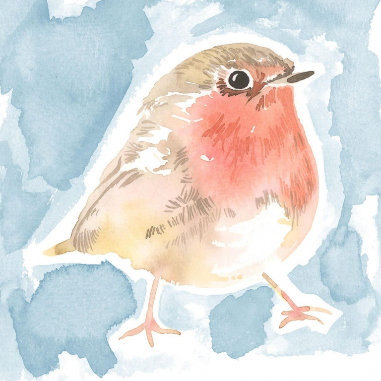 robin kissing tree art