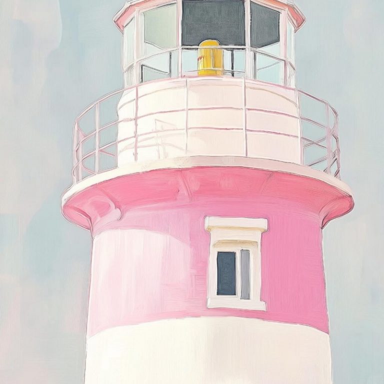 pink striped lighthouse pastel mood