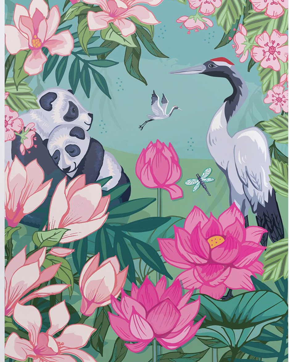 pandas and crane Art by Angie 