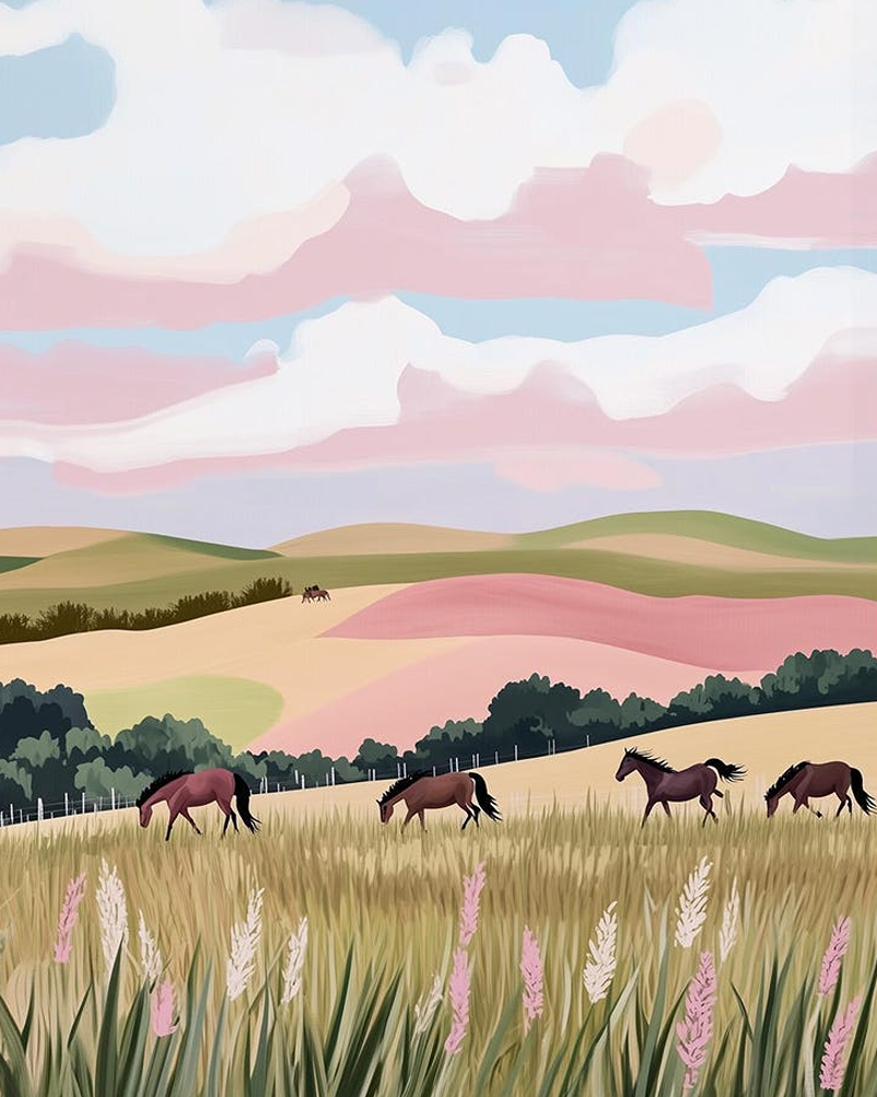 wild horses Nebraska Art by Jess
