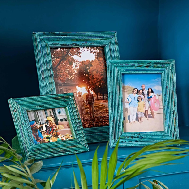 recycled newspaper photo frames