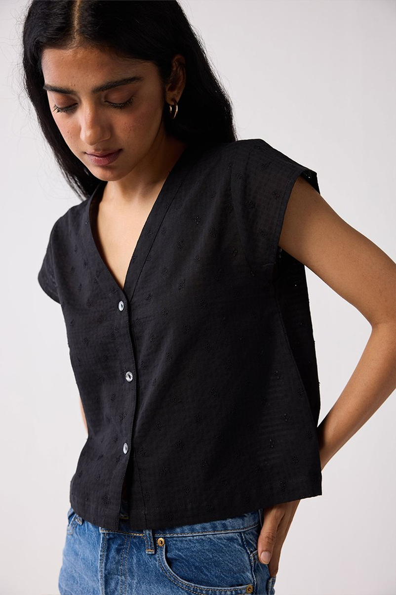 black v-neck organic top