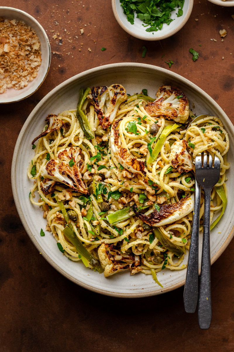 roasted leek and cauliflower pasta