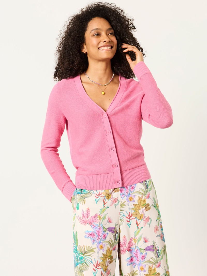 pink knitted cardigan