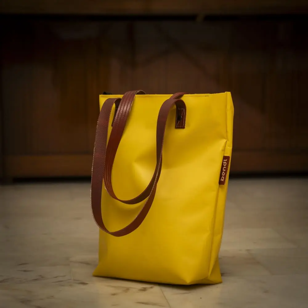 upcycled firehose tote