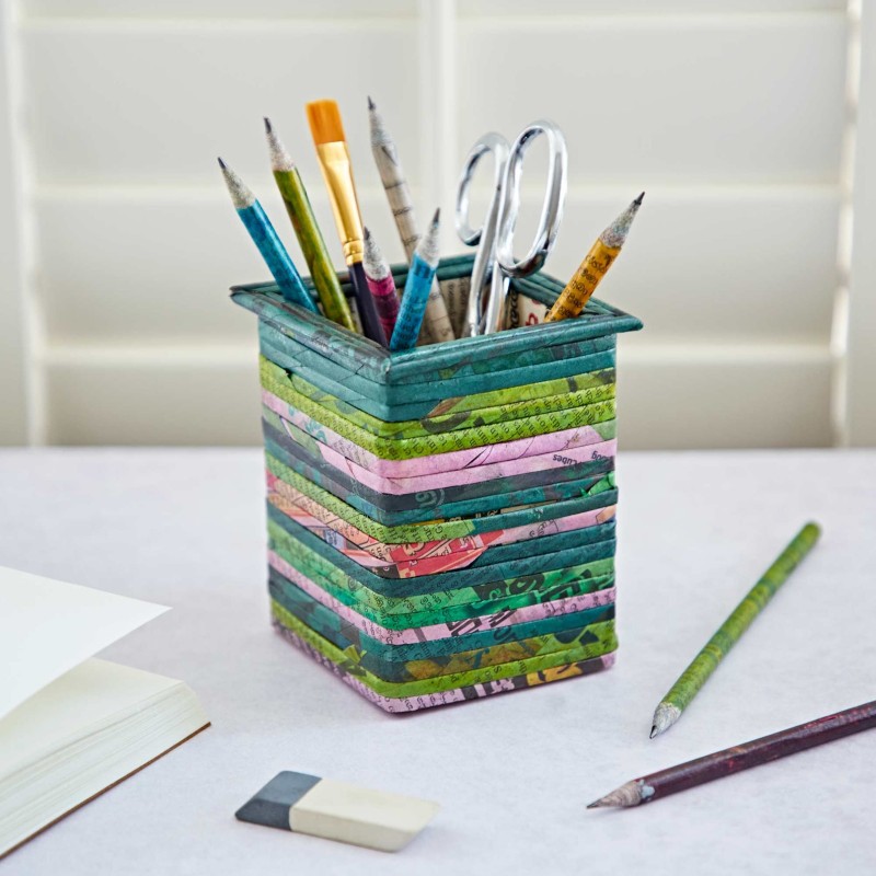 upcycled newspaper pencil case