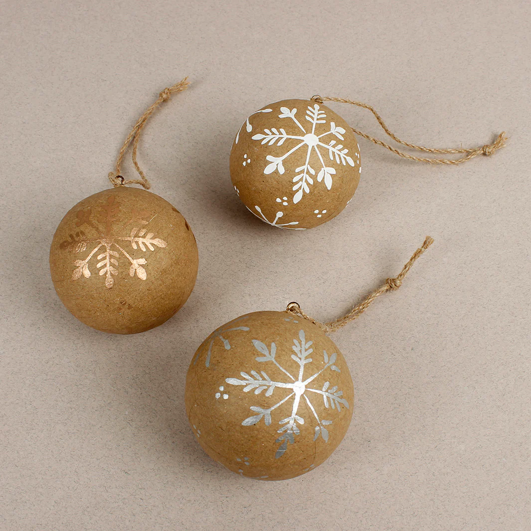 recycled paper Christmas baubles