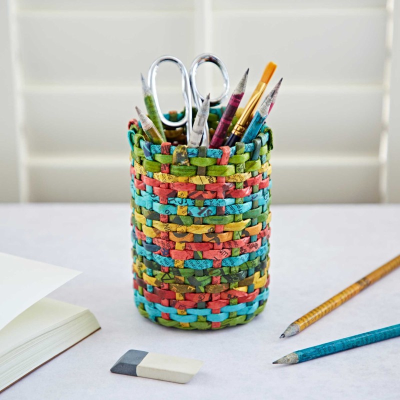 upcycled newspaper pencil case