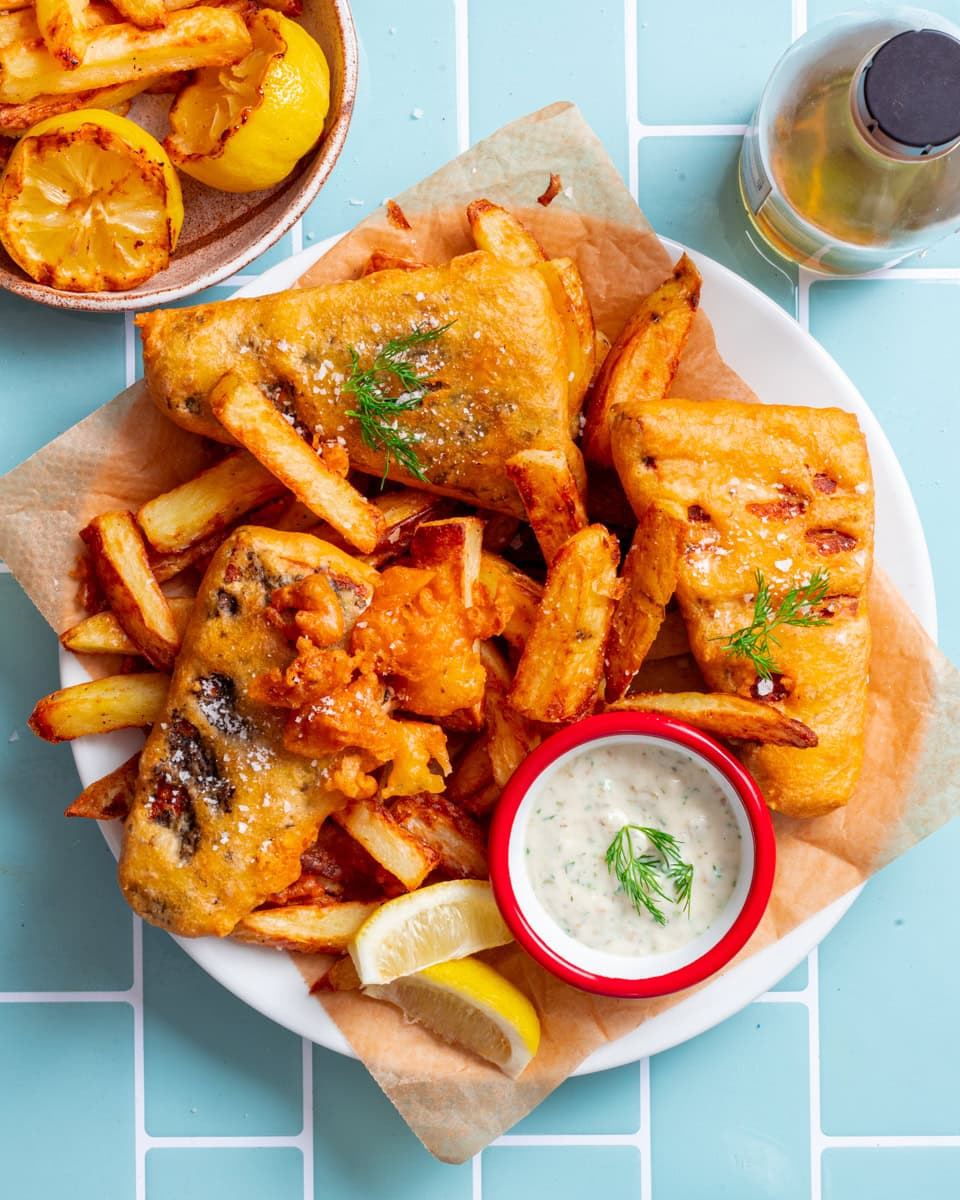 vegan beer-battered fish and chips