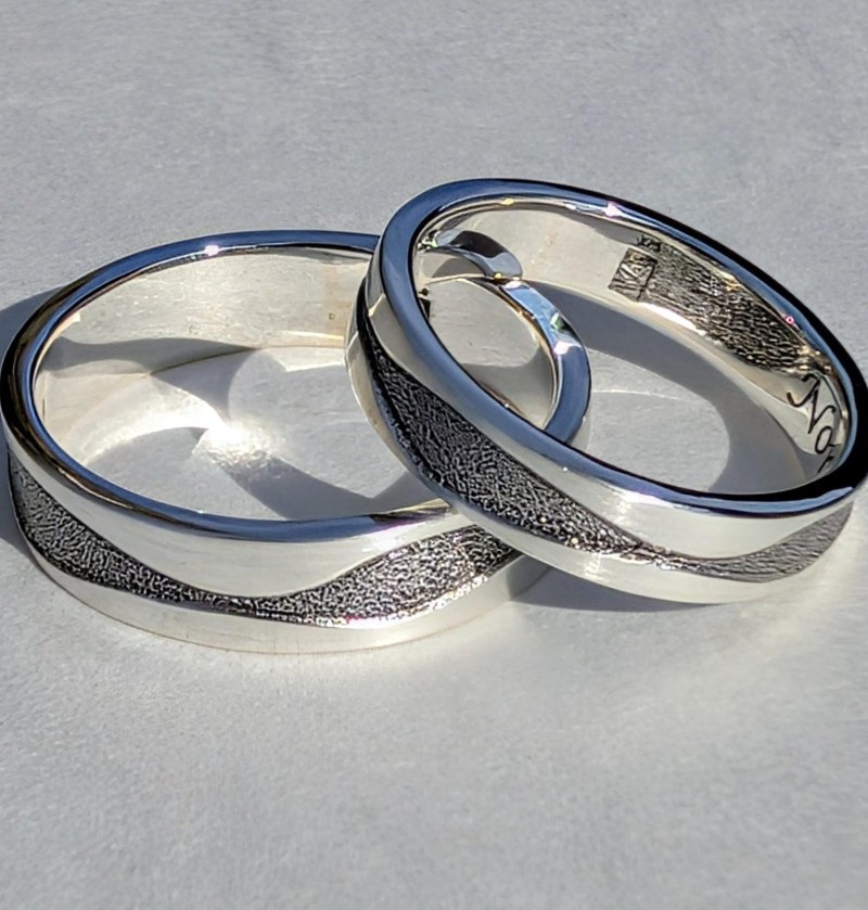 Scottish river recycled silver wedding bands