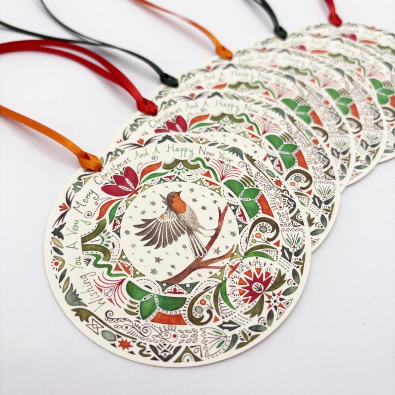 recycled Christmas robin gift tags