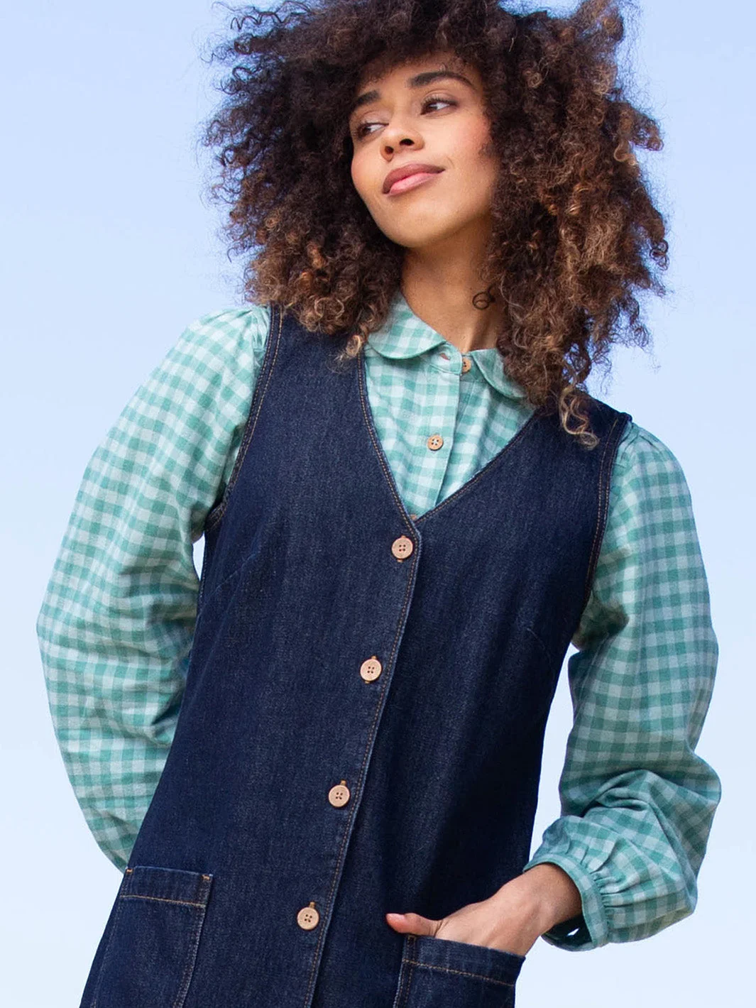 organic denim pinafore