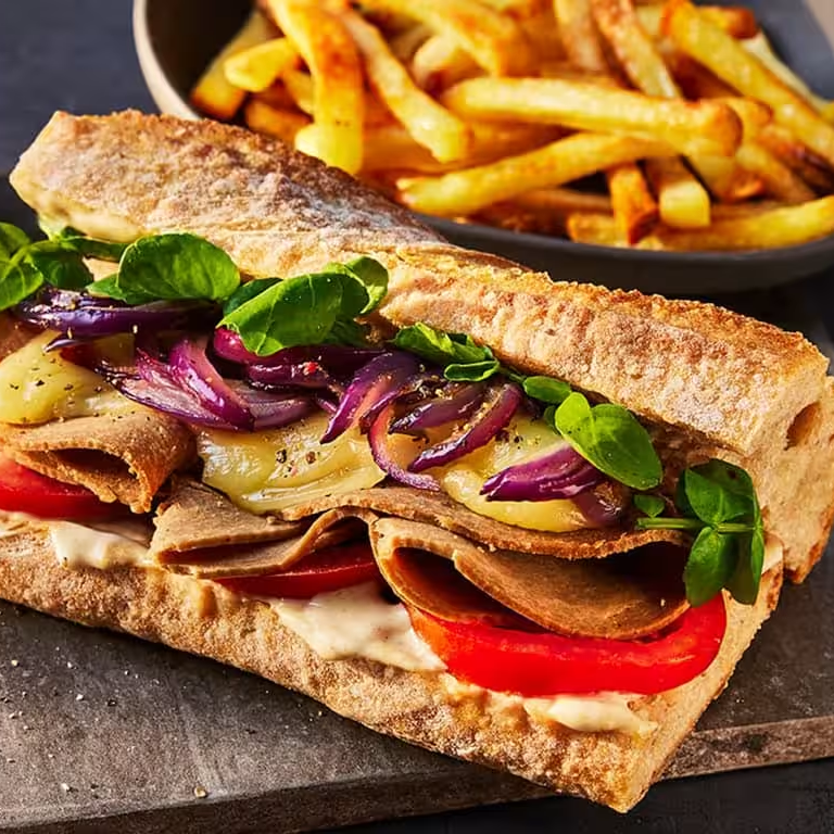 vegan beef steak sandwich
